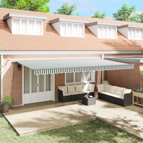 Automatic Retractable Awning with Green and White LED 600x300 cm, Replacement Fabric for 6x3 m Green and White Frame Awning b...