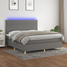 Cama box spring colchón y luces LED tela gris oscuro 180x200 cm en Camas y somieres | Comprar online en Foro24