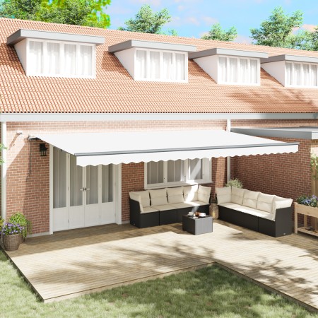Automatic Retractable Awning with White LED 600x350 cm, Replacement Fabric for 6x3.5 m White Awning by , Awnings - Ref: Foro2...