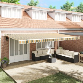 Manual Retractable Awning Green and Yellow 600x350 cm, Replacement Fabric for Awning for 6x3.5 m Green and Yellow Frame by , ...