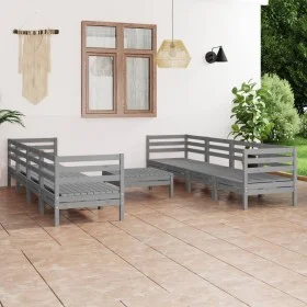 Garden furniture set 9 pieces solid gray pine wood by vidaXL, Garden sets - Ref: Foro24-3082519, Price: 419,79 €, Discount: %
