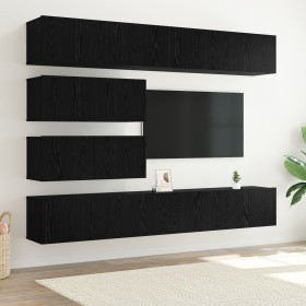 Juego de 10 Piezas de Muebles para TV - Madera Elaborada de Roble Negro Montada en la Pared de , Muebles TV - Ref: Foro24-333...