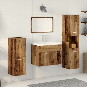 4-teiliges Badmöbel-Set aus Altholz