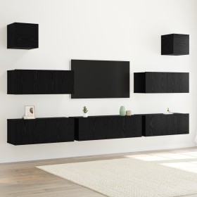 7-piece TV furniture set Wall Mounted Black Oak Worked Wood by , TV Furniture - Ref: Foro24-3332572, Price: 281,46 €, Discoun...