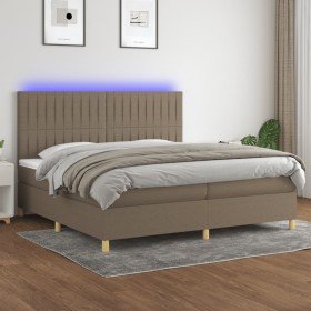 Cama box spring colchón y luces LED tela gris taupe 200x200 cm Cama box spring colchón y luces LED tela gris taupe 200x200 cm