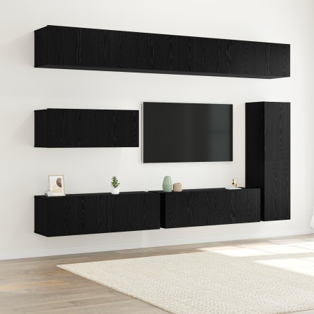 7-teiliges TV-Wandmöbel-Set aus schwarzer Eiche und aufwendigem Holz | Foro24.es | Tu tienda online para hogar, jardín y más Foro24.es
