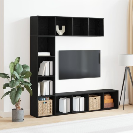 3 pcs Black Oak Shelves 36x30x143 cm Processed Wood by , Bookcases and shelves - Ref: Foro24-3333046, Price: 179,81 €, Discou...