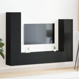 4-Piece Wall Mounted TV Furniture Set in Black Oak Wood by , TV Furniture - Ref: Foro24-3333060, Price: 204,26 €, Discount: %