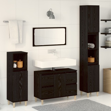 3-teiliges Badmöbel-Set aus schwarzer Eiche mit bearbeitetem Holz | Foro24.es | Tu tienda online para hogar, jardín y más Foro24.es