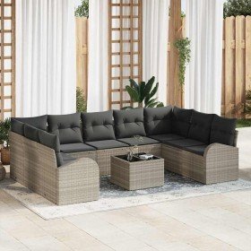 Conjunto de sofá de jardín 10 pcs Gris claro Poliratán