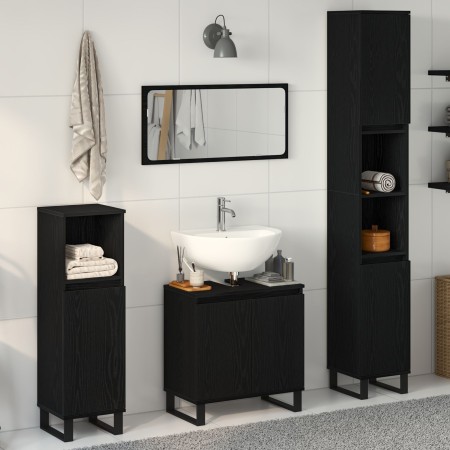 Juego de Muebles de Baño de 3 Piezas en Madera Ingenierizada Color Roble Negro de , Muebles de baño - Ref: Foro24-3333100, Pr...