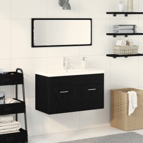 Waschbeckenschrank im Badezimmer mit eingebautem Waschbecken Schwarze Eiche Qualitätsholz von , Badezimmermöbel - Ref: Foro24...
