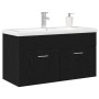 Waschbeckenschrank im Badezimmer mit integriertem Waschbecken Schwarze Eiche Bearbeitetes Holz von , Badezimmermöbel - Ref: F...