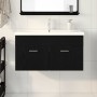 Waschbeckenschrank im Badezimmer mit integriertem Waschbecken Schwarze Eiche Bearbeitetes Holz von , Badezimmermöbel - Ref: F...