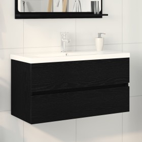 Spülenschrank mit integrierter Spüle Schwarze Eiche Gearbeitetes Holz, Spülenschrank Schwarze Eiche 90x38,5x45 cm Verarbeitet...