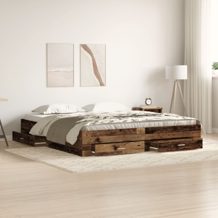 Bett mit Schubladen aus gealtertem Holzwerkstoff 180x200 cm von , Betten und Lattenroste - Ref: Foro24-3333960, Preis: 200,05...