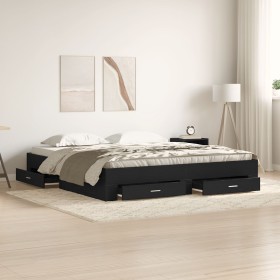 Bett mit Schubladen Holzwerkstoff Eiche schwarz