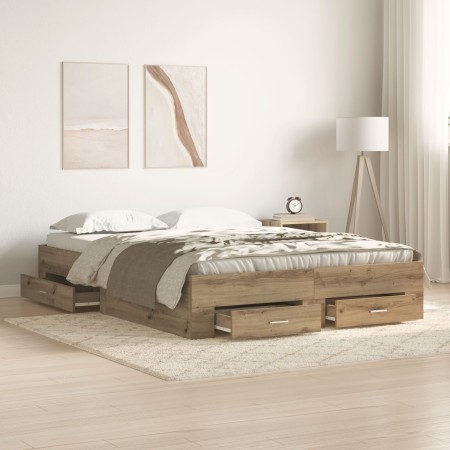 Artisan Oak Bed Frame with Drawers Crafted Wood by , Beds and slatted bases - Ref: Foro24-3333964, Price: 185,74 €, Discount: %