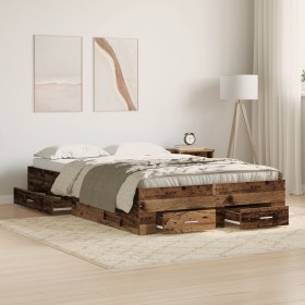 Bett mit Schubladen aus gealtertem Holzwerkstoff 120x200 cm von , Betten und Lattenroste - Ref: Foro24-3333969, Preis: 174,34...