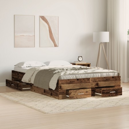 Bed with drawers aged engineered wood 120x200 cm by , Beds and slatted bases - Ref: Foro24-3333969, Price: 174,34 €, Discount: %