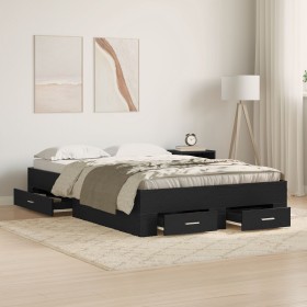 Bed with drawers engineered wood black oak 120x200 cm by , Beds and slatted bases - Ref: Foro24-3333971, Price: 184,53 €, Dis...