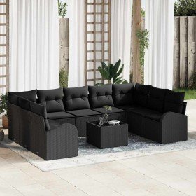 Conjunto de sofá de jardín 10 pcs Negro Poliratán