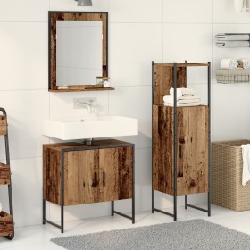 3-teiliges Badmöbel-Set aus Altholz und