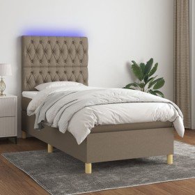 Cama box spring colchón y luces LED tela gris taupe 90x200 cm Cama box spring colchón y luces LED tela gris taupe 90x200 cm