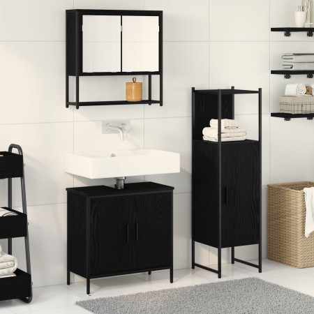 3-teiliges Badmöbel-Set aus schwarzem Holzwerkstoff von , Badezimmermöbel - Ref: Foro24-3334369, Preis: 158,00 €, Rabatt: -5%%