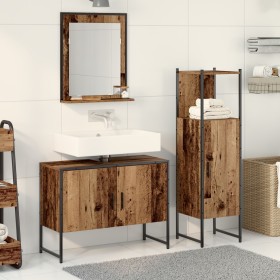 3-teiliges Badmöbel-Set aus Altholz