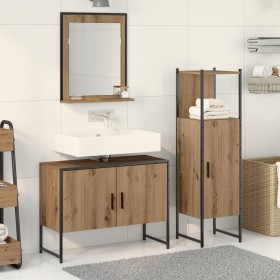 3-teiliges Badmöbel-Set aus handwerklich gefertigtem Eichenholz von , Badezimmermöbel - Ref: Foro24-3334375, Preis: 170,48 €,...