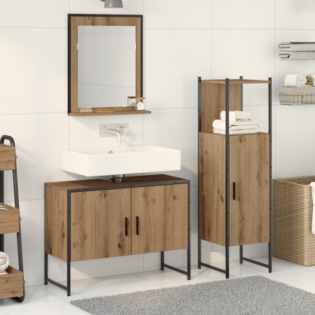 3-teiliges Badmöbel-Set aus handwerklich gefertigtem Eichenholz von , Badezimmermöbel - Ref: Foro24-3334375, Preis: 170,48 €,...