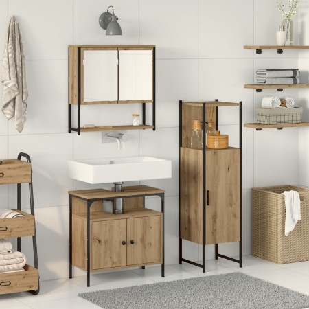 3-piece bathroom furniture set in handcrafted oak made of crafted wood by , Bathroom furniture - Ref: Foro24-3334377, Price: ...