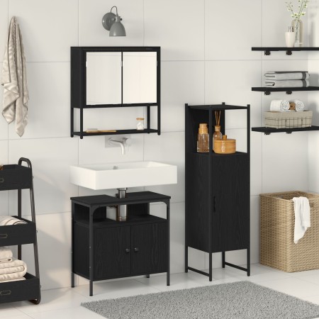 3-teiliges Badmöbel-Set aus schwarzer Eiche, Holzwerkstoff von , Badezimmermöbel - Ref: Foro24-3334378, Preis: 155,78 €, Raba...