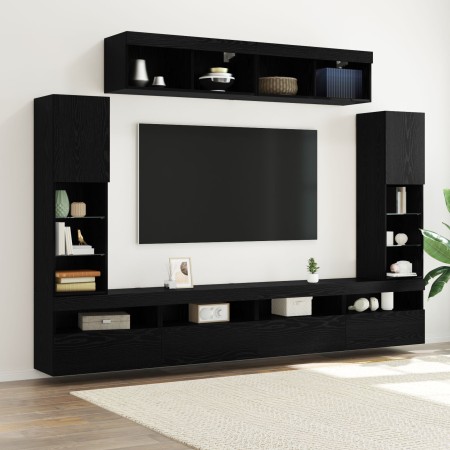 8 Piece TV Units with LED Black Oak Good Quality Wood by , TV Furniture - Ref: Foro24-3334382, Price: 353,53 €, Discount: %