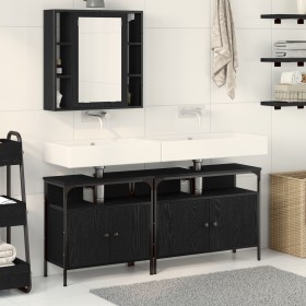 3-teiliges Badmöbel-Set aus schwarzem Eichenholz von , Badezimmermöbel - Ref: Foro24-3334399, Preis: 172,52 €, Rabatt: %