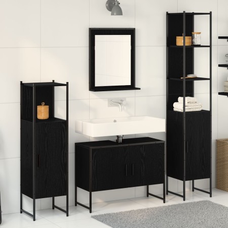 4-Piece Bathroom Furniture Set in Black Engineered Wood Oak by , Bathroom furniture - Ref: Foro24-3334404, Price: 237,45 €, D...