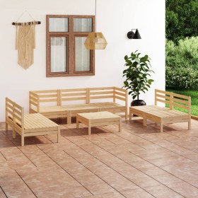 Juego de muebles de jardín 8 piezas madera maciza de pino
