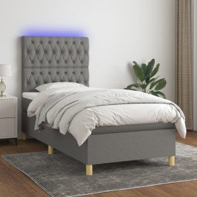 Cama box spring colchón y luces LED tela gris oscuro 100x200 cm en Camas y somieres | Comprar online en Foro24