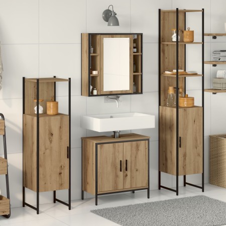 4-teiliges Badmöbel-Set aus handgefertigter Eiche in Hartholz von , Badezimmermöbel - Ref: Foro24-3334428, Preis: 254,38 €, R...