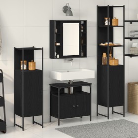 Juego de Muebles de Baño de 4 Piezas en Madera de Ingeniero con Acabado en Roble Negro de , Muebles de baño - Ref: Foro24-333...