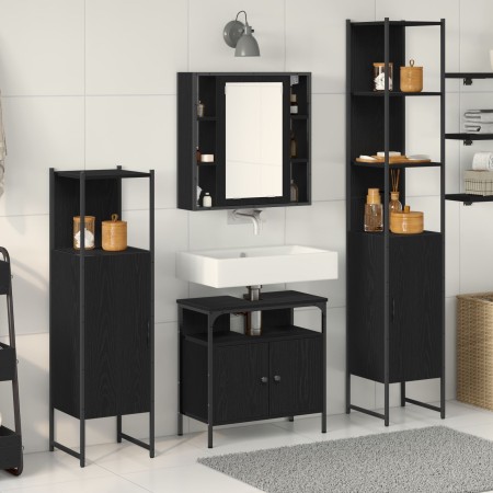 4-teiliges Badmöbel-Set aus Ingenieurholz mit schwarzer Eichenoberfläche von , Badezimmermöbel - Ref: Foro24-3334431, Preis: ...