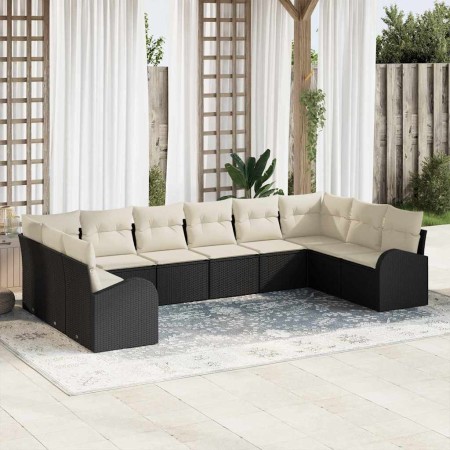 Conjunto de sofá de jardín 10 pcs Negro Poliratán