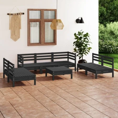 Garden furniture set 8 pieces solid black pine wood by vidaXL, Garden sets - Ref: Foro24-3082571, Price: 399,48 €, Discount: %