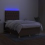 Cama box spring con colchón y LED tela marrón oscuro 120x200 cm