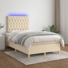 Cama box spring con colchón y LED tela crema 120x200 cm Cama box spring con colchón y LED tela crema 120x200 cm