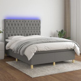 Cama box spring colchón y luces LED tela gris oscuro 140x190 cm Cama box spring colchón y luces LED tela gris oscuro 140x190 cm