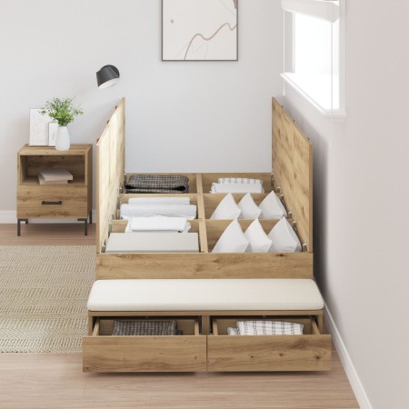 Cama de Almacenamiento en Roble Artesanal 90x200 cm by , Beds and slatted bases - Ref: Foro24-3335612, Price: 236,86 €, Disco...