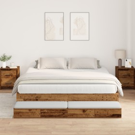 Cama con almacenamiento Madera antigua 200x200 cm