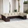 Conjunto de sofá de jardín 10 pcs Marrón Poliratán